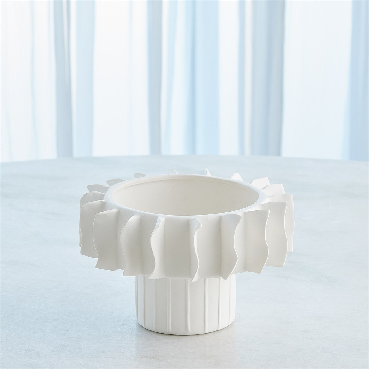 Frilled Vase Matte White - Large - Thumbnail 4