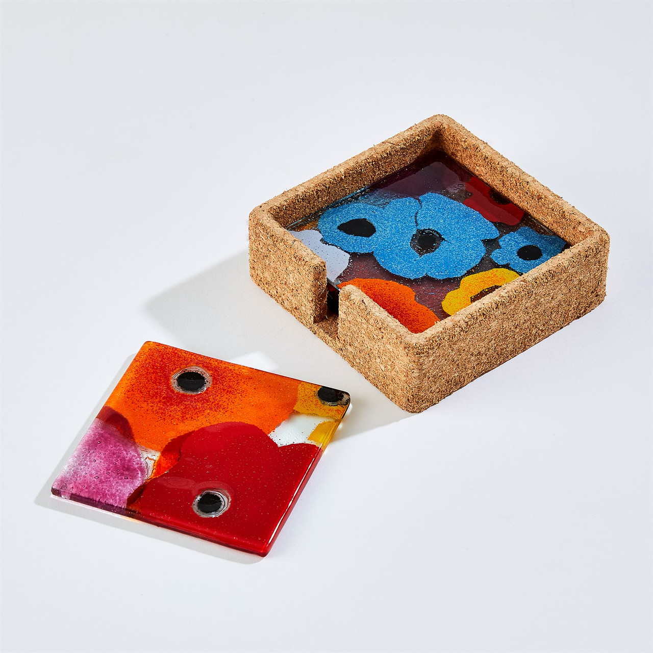 Global Views Fused Floral Coaster Set - Bright