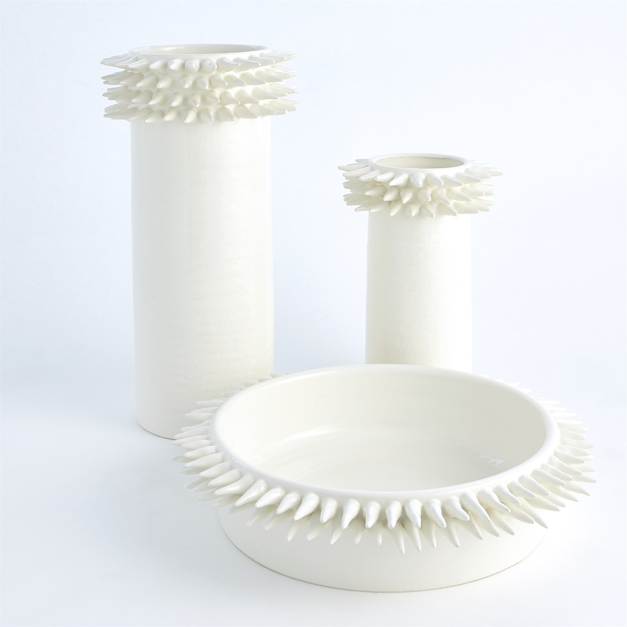 Global Views Spike Cylinder Vase - White - Lg