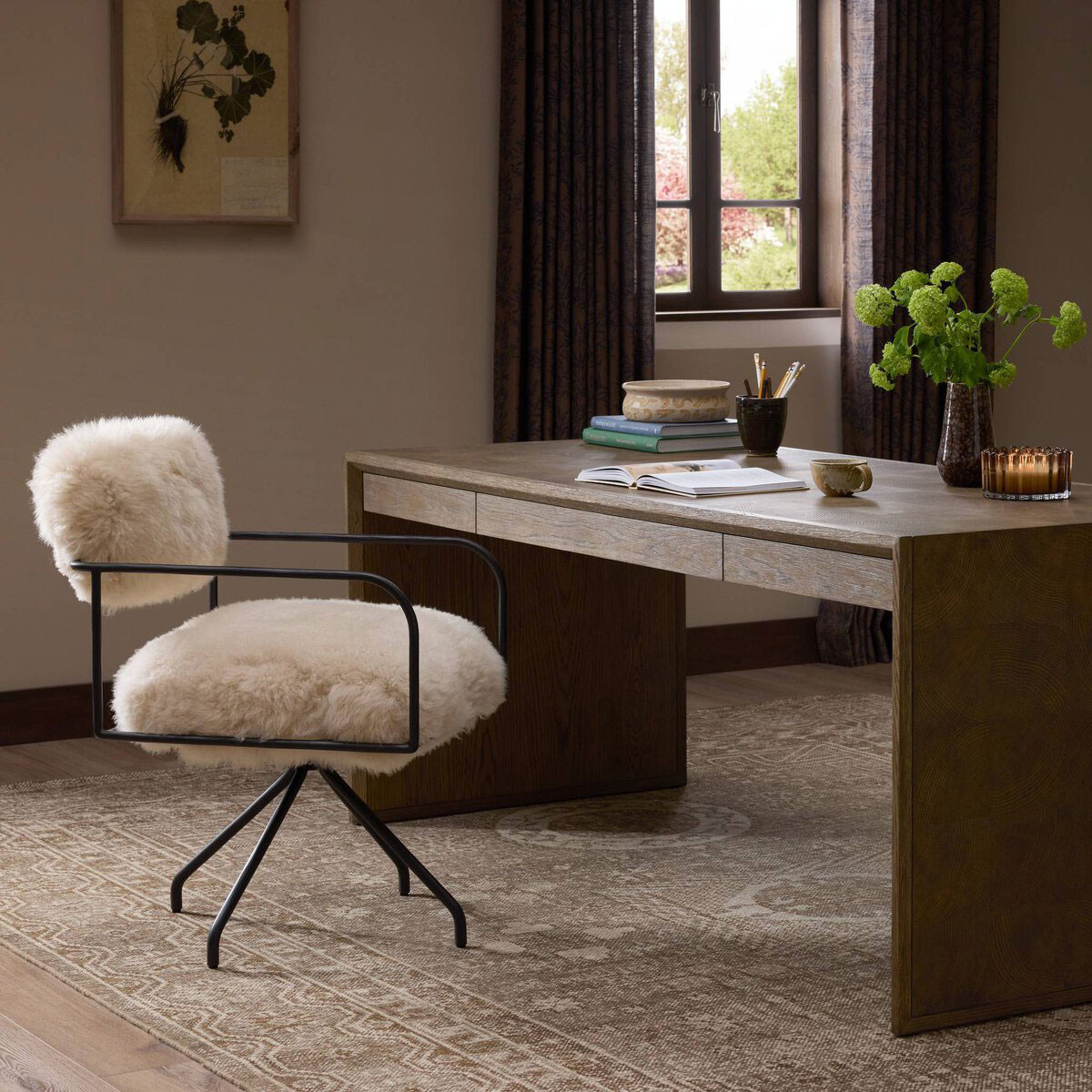 Four Hands Fenn Desk Chair - Champagne Mongolian Fur