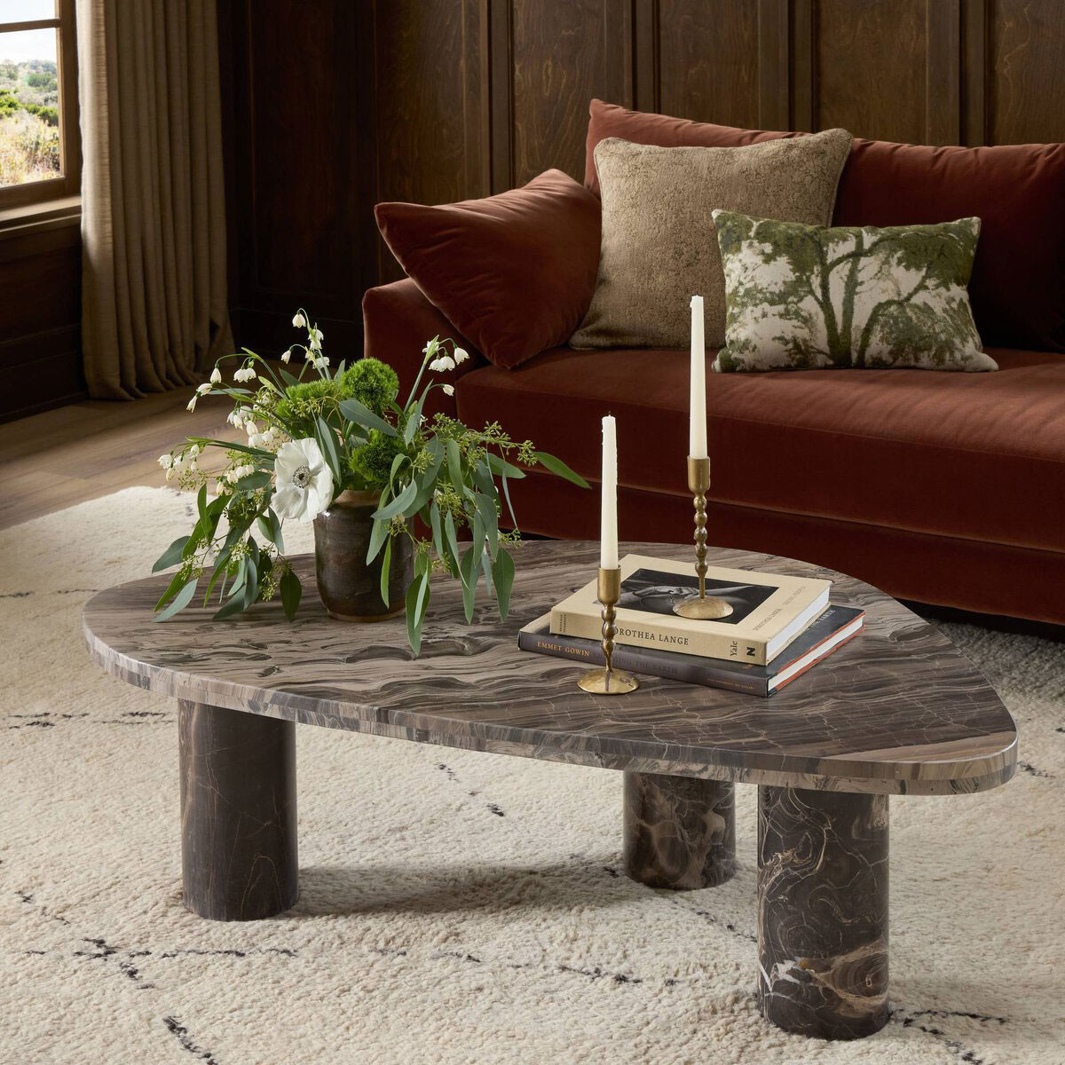 Four Hands Zion Coffee Table - Big Table - Rocky Brown Marble