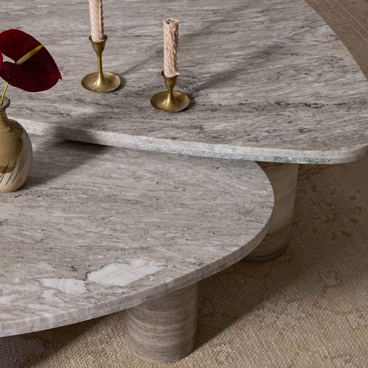 Four Hands Zion Coffee Table Set - Antique White Marble