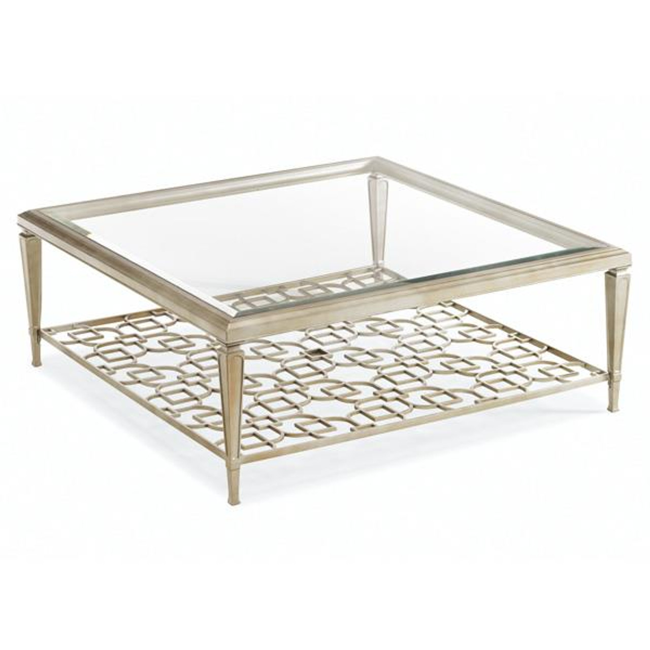Taupe Coffee with Caracole Fretwork Sociables Leaf Shelf Square Table - Silver