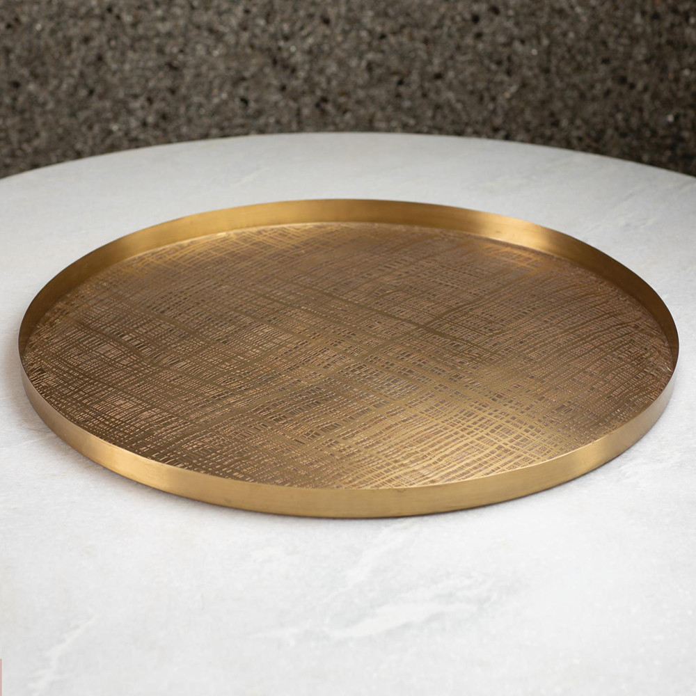 Studio A Plaid Etched Tray - Antique Brass