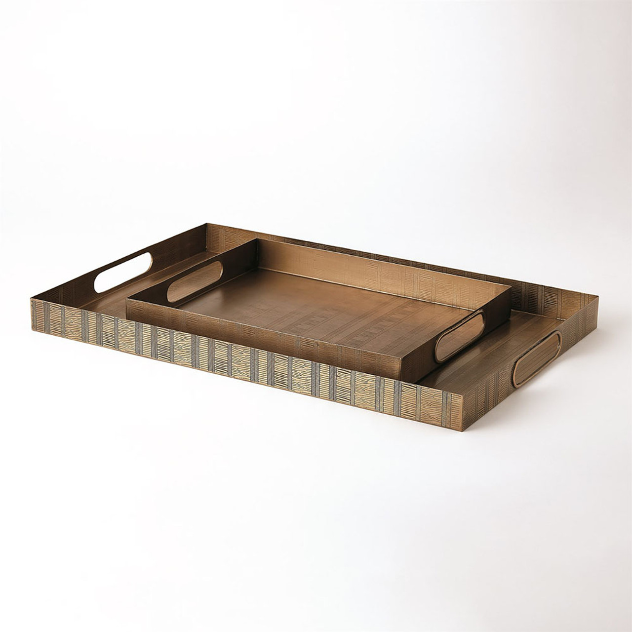 Studio A Kokoro Etched Rectangular Tray - Brass - Lg