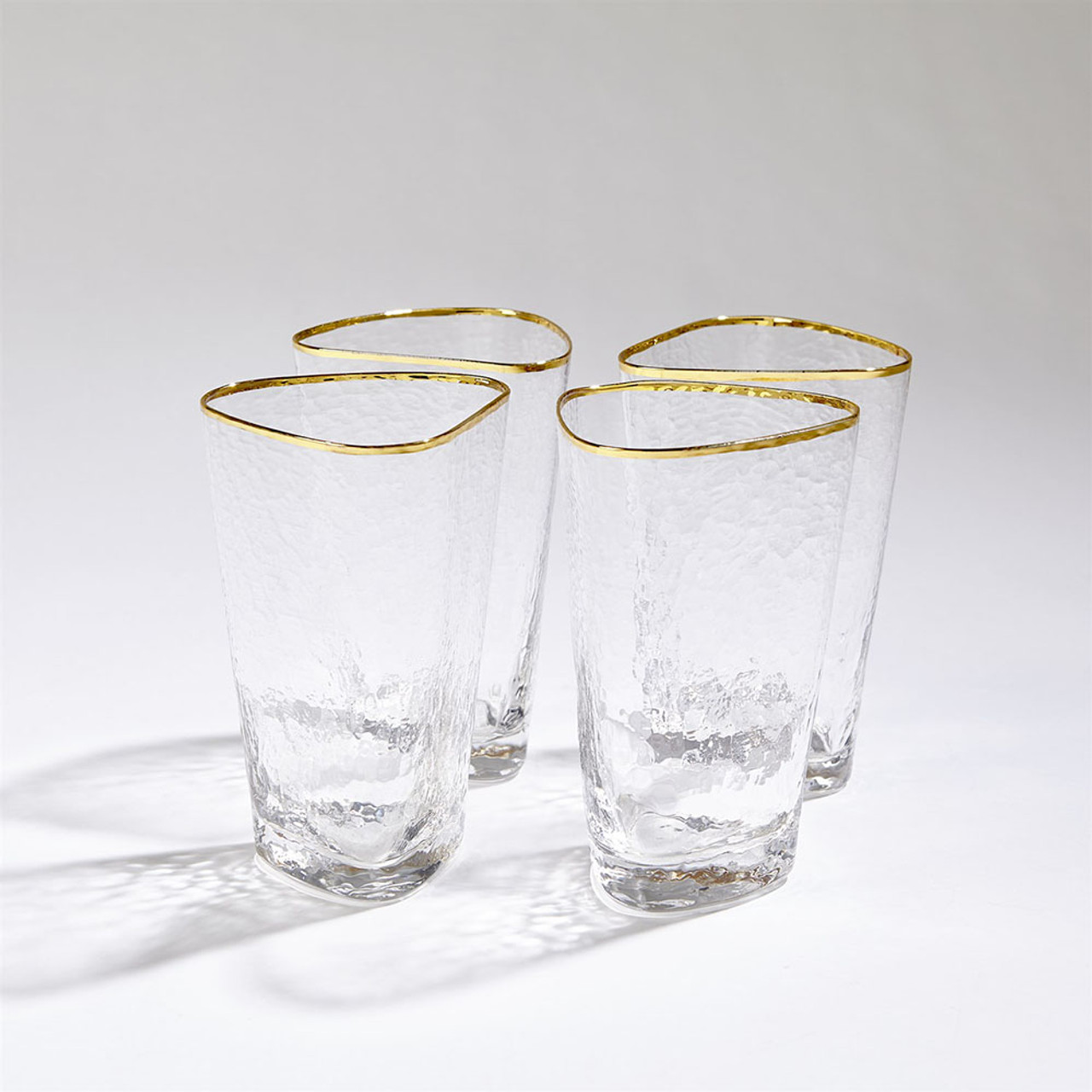 Global Views S/4 Hammered Champagne Glasses - Clear W/Gold Rim