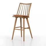 Four Hands Lewis Windsor Bar Stool - Sandy Oak - Whiskey Saddle