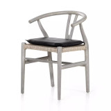 Four Hands Muestra Dining Chair W/ Cushion - Weathered Grey Teak - Pebble Black