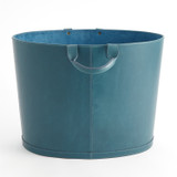 Global Views Oversized Oval Leather Basket - Azure