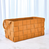 Global Views Soft Woven Rectangular Leather Basket - Orange - Lg