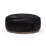 Four Hands Sinclair Large Round Ottoman - Black Hair On Hide Four Hands Sinclair Large Round Ottoman - Black Hair On Hide