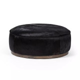 Four Hands Sinclair Large Round Ottoman - Black Hair On Hide