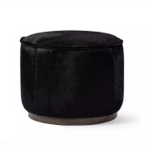 Four Hands Sinclair Round Ottoman - Dark Hair On Hide Four Hands Sinclair Round Ottoman - Dark Hair On Hide