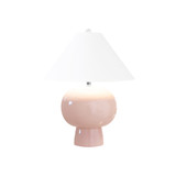 Worlds Away Bulb Shape Ceramic Table Lamp - White Linen Coolie Shade - Blush