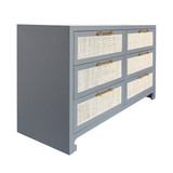 Worlds Away Six Drawer Cane Front Chest - Brass Hardware - Matte Grey Lacquer Finish