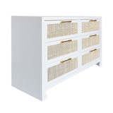 Worlds Away Six Drawer Cane Front Chest - Brass Hardware - Matte White Lacquer Finish