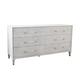 Worlds Away Six Drawer Chest - Light Grey Shagreen - Antique Brass And Acrylic Hardware