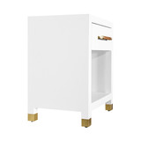 Worlds Away One Drawer Side Table - Rattan Wrapped Handle - Matte White Lacquer