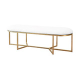 Worlds Away Oval Bench - White Linen Cushion And Iron Base - Gold Leaf