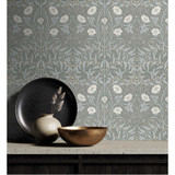 NextWall Stenciled Floral - Alloy Grey