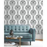 NextWall Floral Ogee - Steel & Rustic Taupe