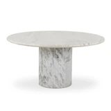 Four Hands Oranda Round Dining Table - 60" - Polished White Marble w/ Sealant