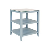 Worlds Away Amie Side Table - Textured Light Blue Linen