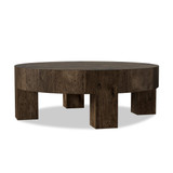 Four Hands Abaso Round Coffee Table 42" - Ebony Rustic Wormwood Oak