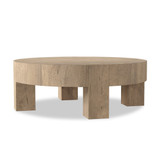Four Hands Abaso Round Coffee Table 42" - Whitewash Rustic Wormwood Oak