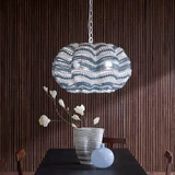 Jamie Young Clamshell Wood Beaded 3-Light Small Chandelier - Blue