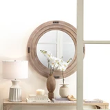 Jamie Young Foreman Wood Round Wall Mirror - White Washed