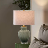 Jamie Young Agnes Blown Glass Table Lamp with Linen Shade - Celadon