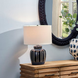 Jamie Young Arthur Ceramic Table Lamp with Linen Shade - Navy Blue