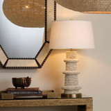 Jamie Young Rowan Wood Beaded Table Lamp with Linen Shade - Cream
