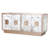 Worlds Away Ponti Antique Mirror 4-Door Entertainment Console With Champagne Silver Leaf Detailing