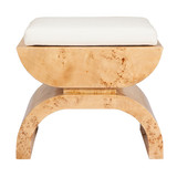 Worlds Away Biggs Burl Wood Stool With A White Linen Cushion