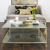 Worlds Away Quadro Hammered Gold Leaf Square Coffee Table With Beveled Glass Tops