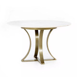 Four Hands Gage Dining Table - Polished White Marble W/ Antique Brass - 48"