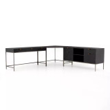 Four Hands Trey Desk System With Filing Credenza - Black Wash Poplar