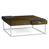 Jonathan Charles Eclectic Square Autumn Walnut Coffee Table With Two Glass Top Drawers