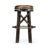 Jonathan Charles Casually Country Country Style Dark Ale & Iron Bar Stool With Antque Chestnut Leather