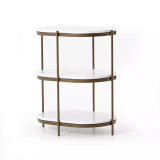 Four Hands Felix Oval Nightstand - Polished White Marble - Antique Brass