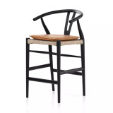 Four Hands Muestra Counter Stool - Black Teak - Whiskey Saddle