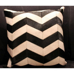 Black/White Chevron Stripe Cow Hide Pillow