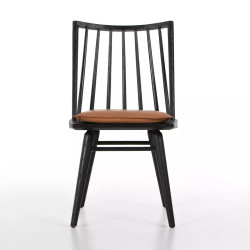 Four Hands Lewis Windsor Chair - Black Oak - Whiskey Saddle