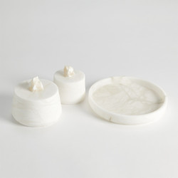 Studio A Alabaster Tapered Round Box w/Rock Finial - White - Lg Studio A Alabaster Tapered Round Box w/Rock Finial - White - Lg