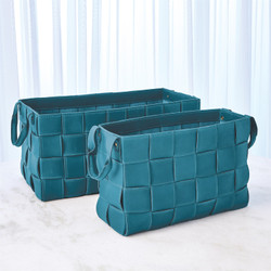 Global Views Soft Woven Leather Basket - Azure - Sm