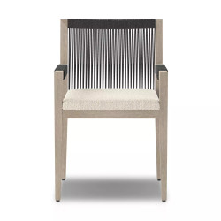 Four Hands Sherwood Outdoor Dining Armchair, Weathered Grey - Fiqa Boucle Cream