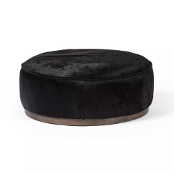 Four Hands Sinclair Large Round Ottoman - Black Hair On Hide