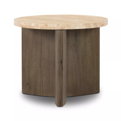 Four Hands Toli End Table - Rustic Grey Veneer - Travertine